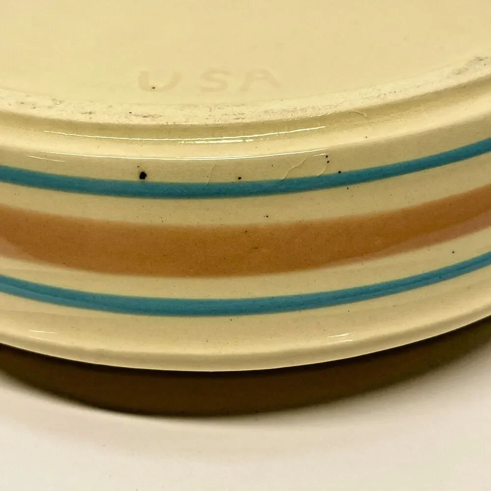 Vintage McCoy Stonecraft Pink Blue Stripe Au Gratin/Pie Plate 7031 USA 8.75-NICE